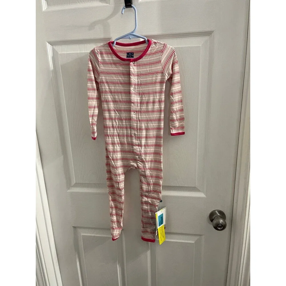 KicKee Pants Girl's Bamboo Fitted Coverall Desert Stripe Size 4T New With Tags
